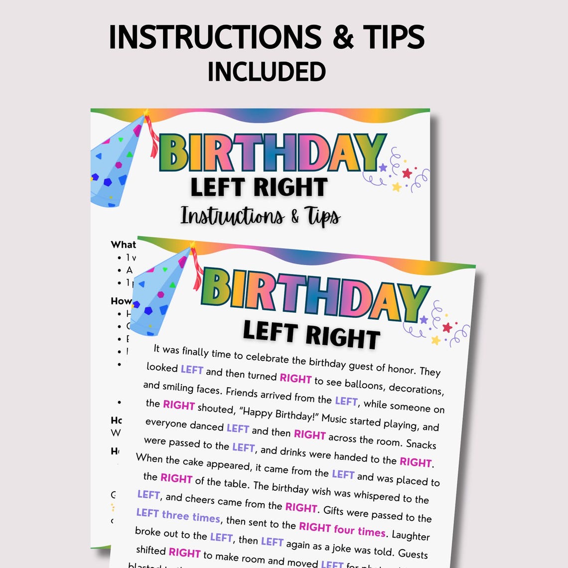 Left Right Birthday Game Printable, Pass the Gift Birthday Story Game ...