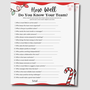 How Well Do You Know Your Team Christmas Game | Office Team Building Activity | Work Holiday Party Printable
