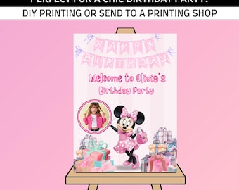 Minnie Mouse Birthday Party Welcome Sign Poster: Editable Canva Template