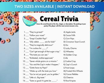 Cereal Trivia Game: Fun Family Game Night Activity (PDF Downloadable)