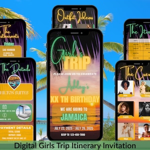 Digital Girls Trip Itinerary Invitation, Animated Birthday Weekend Itinerary, Vacation Schedule Trip, Weekend Birthday Travel Itinerary,