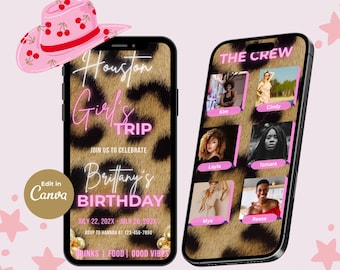 Animated Girls Trip Itinerary: Birthday Weekend, Canva Template (Digital Download)