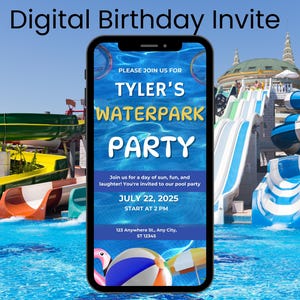Waterpark Birthday Evite: Editable Pool Party Invitation (5x7 Digital Download)