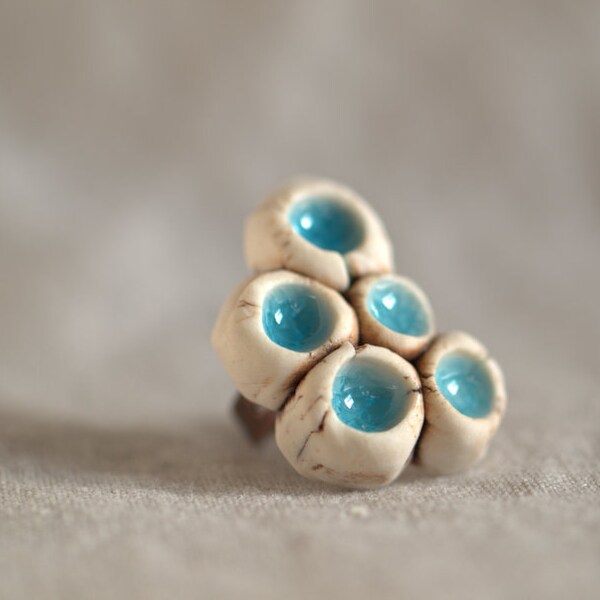 Porcelain Cup Fungus Ring - Adjustable copper band. Funky and fashionable.