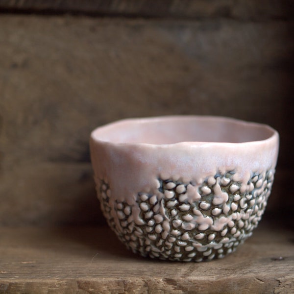 Blister - Small porcelain bowl with great texture.  Tactile, pink ceramic, contemporary one of a kind bowl.  Planter, prep bowl, home decor.