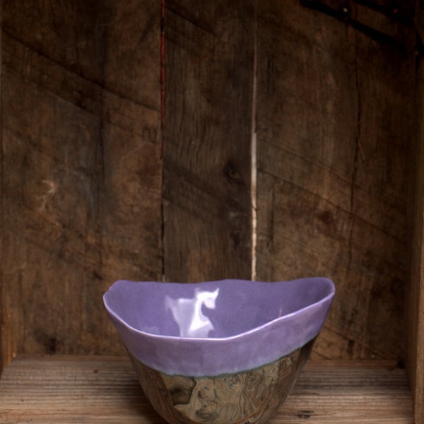 Contemporary Porcelain Bowl with Lavender and Platinum Glaze.
