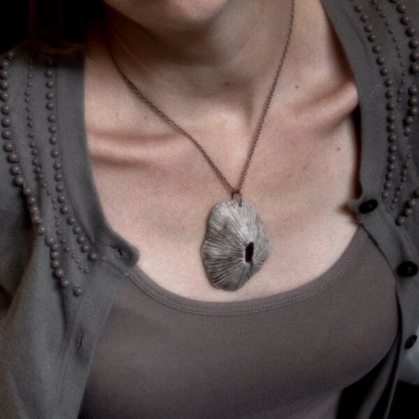 Barnacle porcelain pendant.  Rustic, earthy, sculptural necklace.