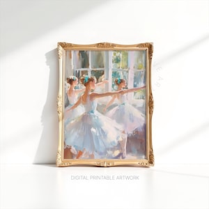 Vintage Ballerinas Painting, Ballet Fine Art Print, Printable Wall Art, Trio of Dancers, Girls Dancing, Oil Painting Style, Digital Download