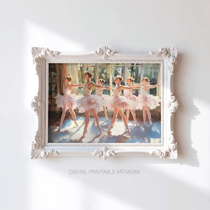 Vintage Ballerinas Painting, Ballet Fine Art Print, Printable Wall Art, Trio of Dancers, Girls Dancing, Oil Painting Style, Digital Download