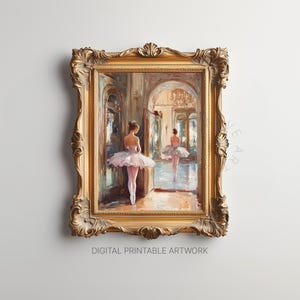 Vintage Ballerina Gemälde, Ballett Fine Art Print, druckbare Wandkunst, Studio Balletttänzer im Tutu, Ölmalerei-Stil, digitaler Download