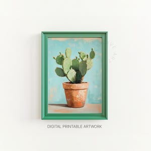 Cactus vintage, art mural imprimable, nature morte végétale, style peinture à l'huile, cactus figue de Barbarie, impression d'art, téléchargement numérique