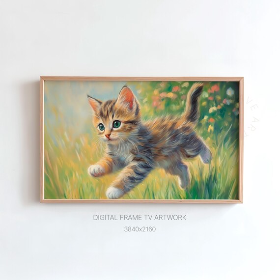 Kitten Frame TV Art, Cute Kitty Running TV Art, 4K Frame TV Art