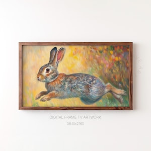 Spring Frame TV Art, Vintage Bunny Running, 4K Frame TV Art, Colorful Rabbit, Easter Bunny Artwork, Oil Painting Style, Digital Download