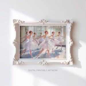 Vintage Ballerinas Painting, Ballet Fine Art Print, Printable Wall Art, Trio of Dancers, Girls Dancing, Oil Painting Style, Digital Download