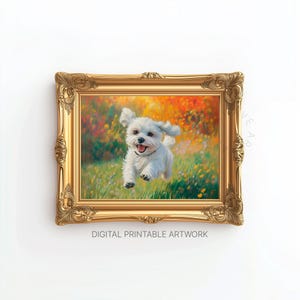 Vintage Maltese Puppy Painting, White Maltese Puppy Print, Printable Wall Art, Dog Lovers Artwork, Oil Painting Style, Digital Download