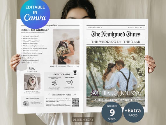Wedding Newspaper Template, Minimalist Newlywed Times (Digital Download)