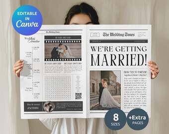 Personalisierte Hochzeitszeitungsvorlage: DIY Kreuzworträtsel Programm (Canva Edit, digitaler Download)