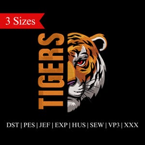 Tigers Mascot Embroidery Design, Highschool Embroidery, Tiger Face Embroidery, School Sport Team Embroidery - 3 Sizes - Instant Download