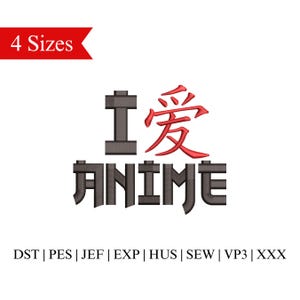 I Love Anime Embroidery Design: Japanese Shirt Embroidery (4 Sizes) (Instant Download)