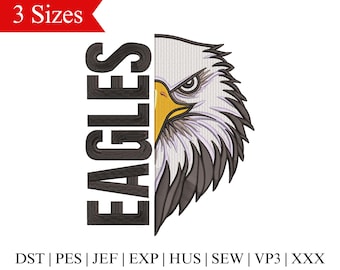Eagles Mascot Embroidery Design: School Sports Team (3 Sizes, Instant Download)