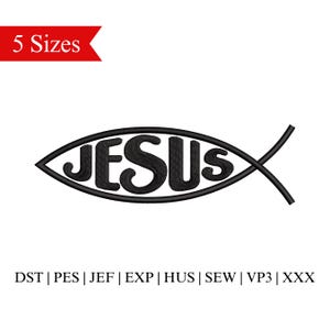 Jesus Fish Embroidery Design File, Bible Machine Embroidery File, Christ Embroidery Design - 5 Sizes - Instant Download