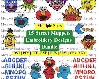 15 Street Muppets Embroidery Design Bundle, Puppets Embroidery Design, Street Embroidery, Cartoon Embroidery Designs - Instant Download