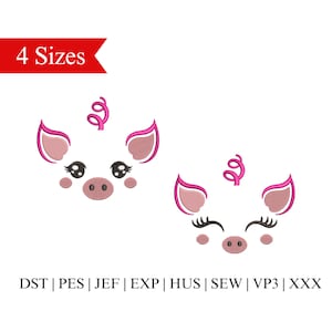 Pig Face Embroidery Design, Cute Pig Machine Embroidery, Piggy, Piglet Embroidery - 4 Sizes - Instant Download