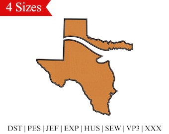 Texas Longhorn Embroidery Design, Texas Map Machine Embroidery File, Longhorn Bull Embroidery, Texas Design - 4 Sizes - Instant Download