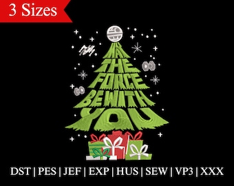 May The Force Be With You Embroidery Design, Christmas Tree Embroidery Design, Wars Embroidery Design - 3 Sizes - Instant Download