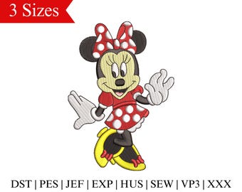 Minnie Embroidery Design, Cartoon Mouse Embroidery, Cartoon Girly Mouse Embroidery, Kids Embroidery Designs - 3 Sizes - Instant Download