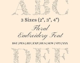 Floral Embroidery Font: A-Z Uppercase Letters, Floral Monogram Embroidery Alphabet (Instant Download)
