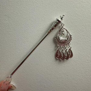 Tribal Silver Hair Stick – Handmade Miao Ethnic Hairpin with Dangle Charms, Chinese Minority Costume Hair Accessory for Women
