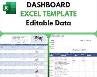 May include: A spreadsheet inventory sheet dashboard template for tracking parts and costs. The template includes a list of parts, quantities, unit cost, and total cost. The spreadsheet also includes a maintenance log for tracking service work performed on a truck. The log includes the date, service performed, cost, and invoice number.