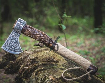 Custom Axe Gift Hand Forged Carbon Steel VIKING AXE with Ash Wood Shaft Wedding Gift Axe Best Birthday & Anniversary Gift For Him Larp Axe