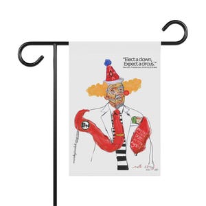 Drapeau du jardin des clowns Trump - bannière de protestation politique, enseigne anti-Trump Yard, drapeau de l'activisme sarcastique, bannière de maison recto-verso