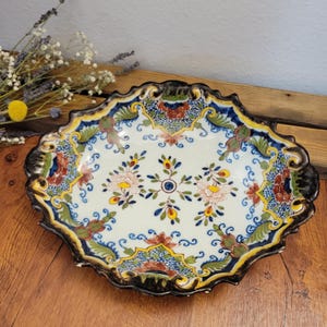 Royal Makkum Hand Painted Bowl, Dutch Delft Style Ceramic Dish, Scalloped Floral Wall Decor, Vintage European Pottery