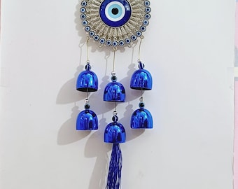 Evil Eye Wind Chime, Blue Bells, Nazar Battu, Home Protector