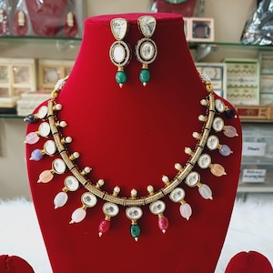 Moissanite Kundan Necklace/ Sabyasachi inspired Necklace/ Bollywood style Necklaces/ Gold Finish Kundan Necklaces/ Monalisa Stones Necklaces