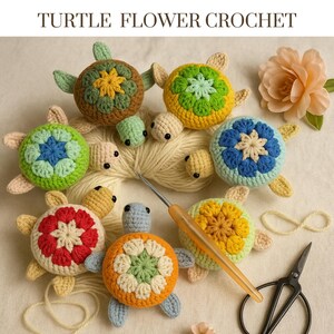 turtle flower Crochet amigurumi, cute turtle digital design, turtle crochet animals, flower turtle crochet gifts, cute flower gift crochet,