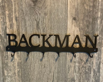 Custom Key Rack with Name, All Capital Print, Scalloped Hook Design