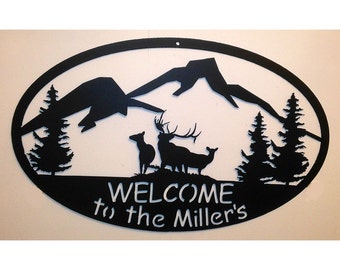 Custom Welcome Sign - Mountain and Elk