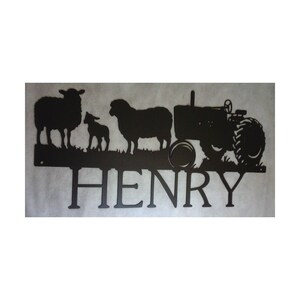 Personalized Sign with Tractor and Sheep