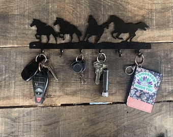 Running Horse Steel Key Rack, 6 Hooks, 12-Inch Wall Mount