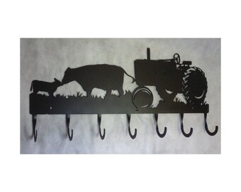 Coat Rack Farm Tractor and Cows, 7 Hook