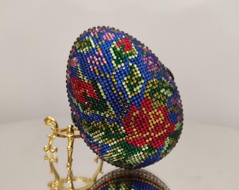 Pysanky eggs. Ukrainian pysanka Easter egg. Handcrafted rhinestone-decorated egg. Foam base. Fine art from Ukraine. Home decor. Original art