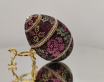 Pysanky eggs. Ukrainian pysanka Easter egg. Handcrafted rhinestone-decorated egg. Foam base. Fine art from Ukraine. Home decor. Original art