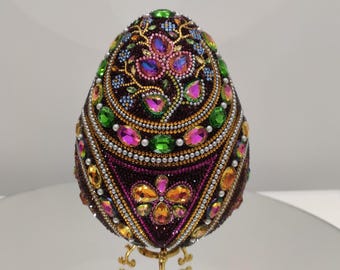 Pysanky eggs. Ukrainian pysanka Easter egg. Handcrafted rhinestone-decorated egg. Foam base. Fine art from Ukraine. Home decor. Original art
