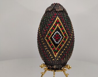 Pysanky eggs. Ukrainian pysanka Easter egg. Handcrafted rhinestone-decorated egg. Natural. Fine art from Ukraine. Home decor. Original art