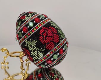 Pysanky eggs. Ukrainian pysanka Easter egg. Handcrafted rhinestone-decorated egg. Foam base. Fine art from Ukraine. Home decor. Original art