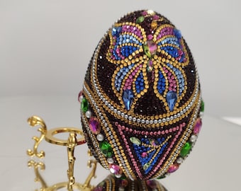 Pysanky eggs. Ukrainian pysanka Easter egg. Handcrafted rhinestone-decorated egg. Foam base. Fine art from Ukraine. Home decor. Original art